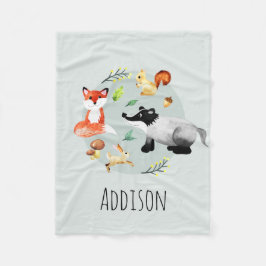 Boys Cute Woodland Forest Animals Fox Name Kinder Fleece Deken