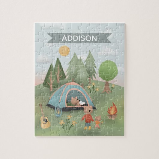 Boys Cute Woodland Forest Beer Camping Kinder Legpuzzel (Verticaal)
