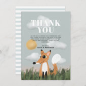 Boys Cute Woodland Forest Fox Baby shower Bedankkaart (Voorkant / Achterkant)
