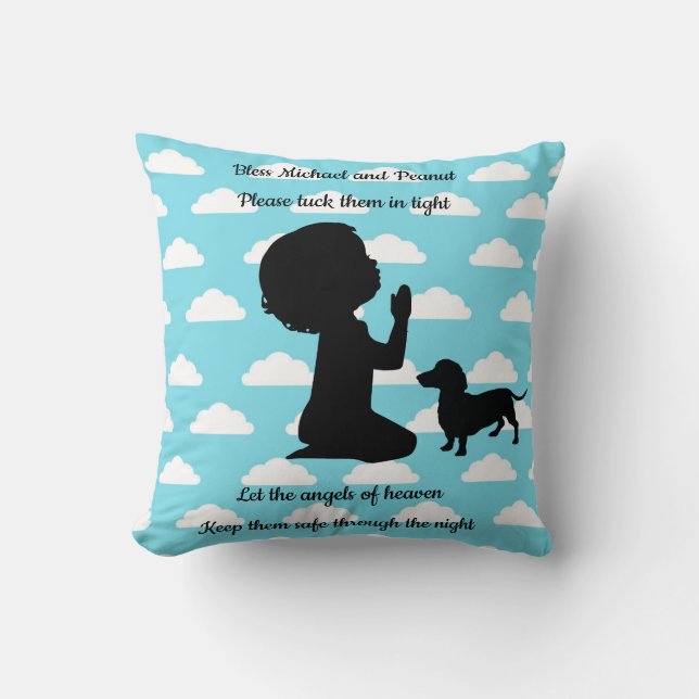 Boys Dachshund Pillow Blue Clouds Silhouette Doxie Kussen (Voorkant)