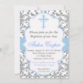 Boys Damask Baptism Invitation Kaart (Voorkant)