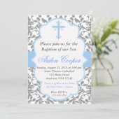 Boys Damask Baptism Invitation Kaart (Staand voorkant)