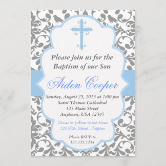 Boys Damask Baptism Invitation Kaart