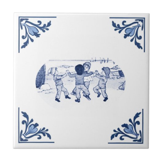 Boys Dancing Ring Zee Delfts Blauw & Wit Tegeltje (Voorkant)