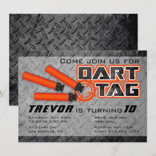 Boys Dart Label Birthday Party Kaart (Voorkant / Achterkant)