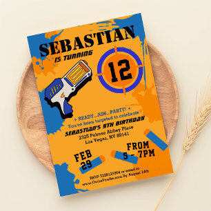 Boys Dart Pistool Party Birthday Invitation Kaart