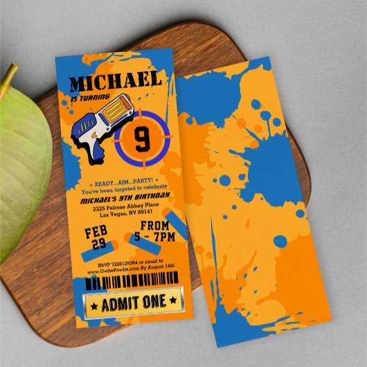 Boys Dart Pistool Party Birthday Invitation Kaart