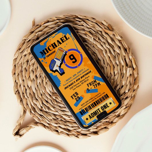 Boys Dart Pistool Party Birthday Invitation Kaart