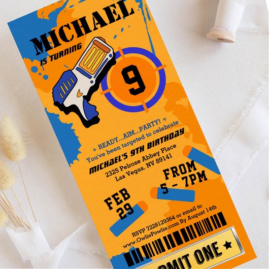 Boys Dart Pistool Party Birthday Invitation Kaart