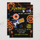 Boys Dart Pistool Verjaardagsfeestuitnodiging Kaart (Voorkant / Achterkant)