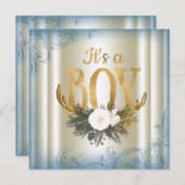 Boys Deer Antler Baby shower Kaart (Voorkant / Achterkant)