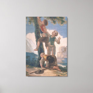 Boys die een boom klimmen canvas afdruk