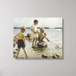 Boys die op de kust spelen (door Albert Edelfelt) Canvas Afdruk