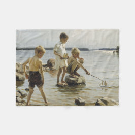 Boys die op de kust spelen (door Albert Edelfelt) Fleece Deken