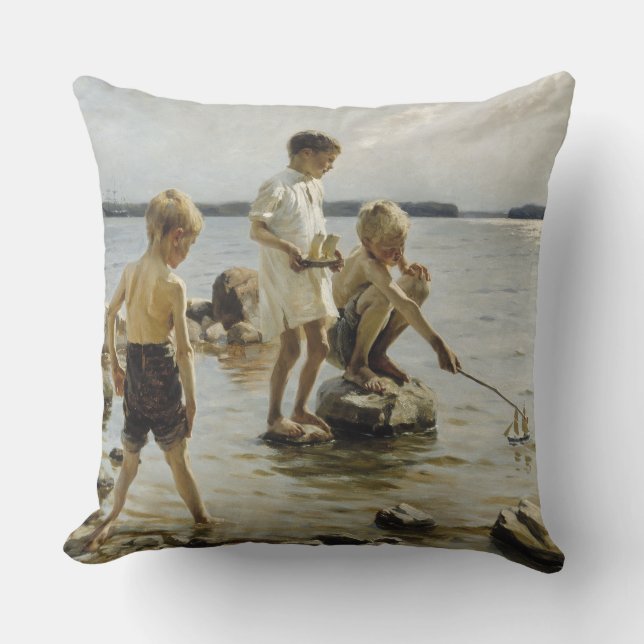 Boys die op de kust spelen (door Albert Edelfelt) Kussen (Voorkant)