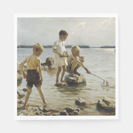 Boys die op de kust spelen (door Albert Edelfelt) Servet (Voorkant)