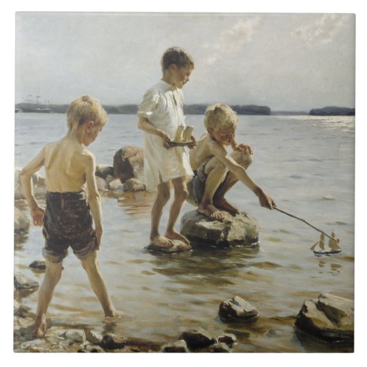 Boys die op de kust spelen (door Albert Edelfelt) Tegeltje (Voorkant)