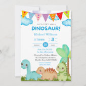 Boys Dinosaur 3rd Birthday Party Kaart (Voorkant)