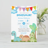 Boys Dinosaur 3rd Birthday Party Kaart (Staand voorkant)