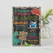 Boys Dinosaur Birthday Party Invitation Kaart (Staand voorkant)