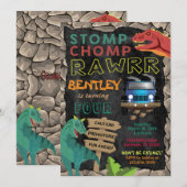 Boys Dinosaur Birthday Party Invitation Kaart (Voorkant / Achterkant)