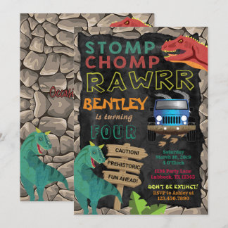 Boys Dinosaur Birthday Party Invitation Kaart