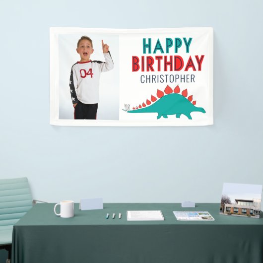 Boys Dinosaur Happy Birthday Party Foto Spandoek (Beurs)
