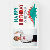 Boys Dinosaur Happy Birthday Party Foto Spandoek (Verticaal)