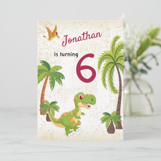 Boys Dinosaur T-Rex Oerwoud Birthday Uitnodiging (Staand voorkant)