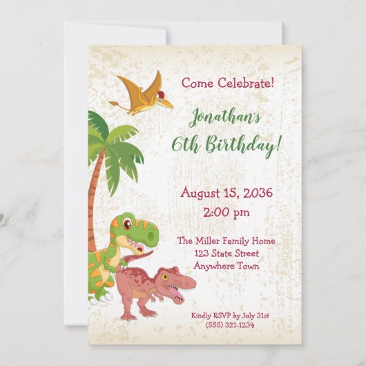 Boys Dinosaur T-Rex Oerwoud Birthday Uitnodiging (Achterkant)