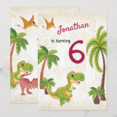 Boys Dinosaur T-Rex Oerwoud Birthday Uitnodiging (Voorkant / Achterkant)