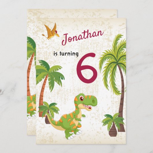 Boys Dinosaur T-Rex Oerwoud Birthday Uitnodiging (Voorkant / Achterkant)