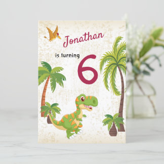 Boys Dinosaur T-Rex Oerwoud Birthday Uitnodiging