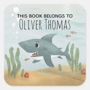 Boys "Dit boek behoort tot de Blauwe Shark Kinder  Vierkante Sticker
