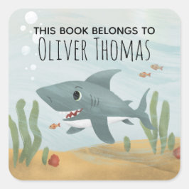 Boys "Dit boek behoort tot de Blauwe Shark Kinder  Vierkante Sticker