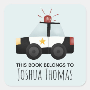 Boys Dit boek behoort tot de politieauto Kinder bo Vierkante Sticker