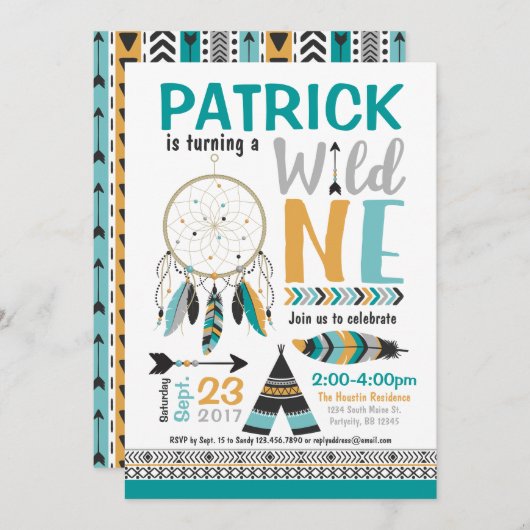 Boys Drocatcher Wild ONE 1e verjaardag Uitnodiging (Voorkant / Achterkant)