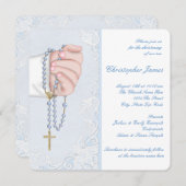 Boys Elegant Baby Blue Rosary Christening Kaart (Voorkant / Achterkant)