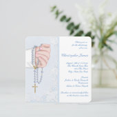 Boys Elegant Baby Blue Rosary Christening Kaart (Staand voorkant)