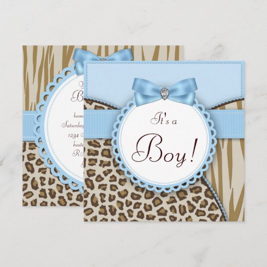 Boys Elegant Safari Baby shower Kaart (Voorkant / Achterkant)