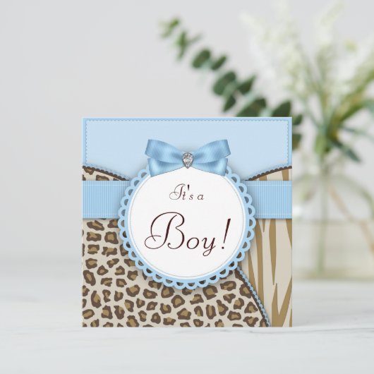 Boys Elegant Safari Baby shower Kaart (Staand voorkant)