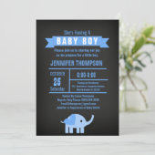 Boys Elephant Baby shower Chalkboard Kaart (Staand voorkant)