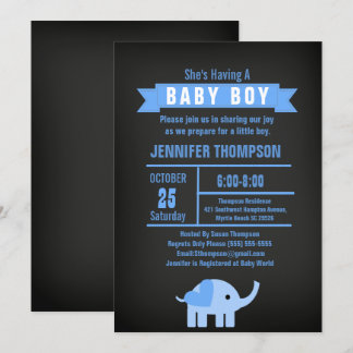 Boys Elephant Baby shower Chalkboard Kaart