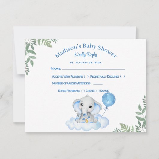 Boy's Elephant Baby shower Response Kaart (Voorkant)