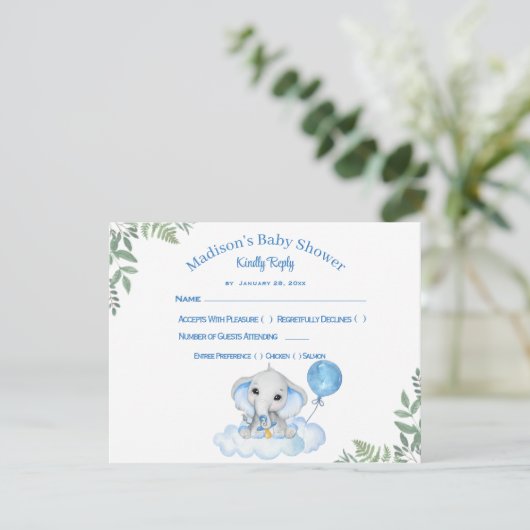 Boy's Elephant Baby shower Response Kaart (Staand voorkant)