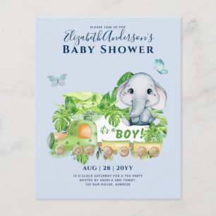 Boys Elephant Waterverf Baby shower Flyer