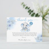 Boy's Elephant Waterverf Bloemen Baby shower Bedankkaart (Staand voorkant)