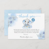 Boy's Elephant Waterverf Bloemen Baby shower Bedankkaart (Voorkant / Achterkant)