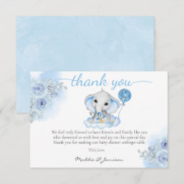 Boy's Elephant Waterverf Bloemen Baby shower Bedankkaart