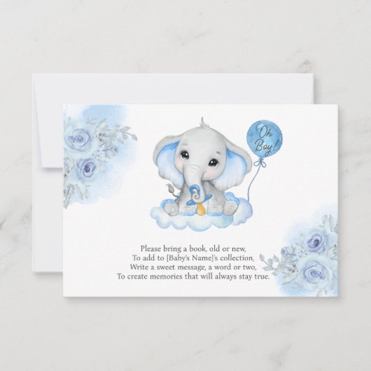 Boy's Elephant Waterverf Bloemen Baby shower RSVP Kaartje (Voorkant)